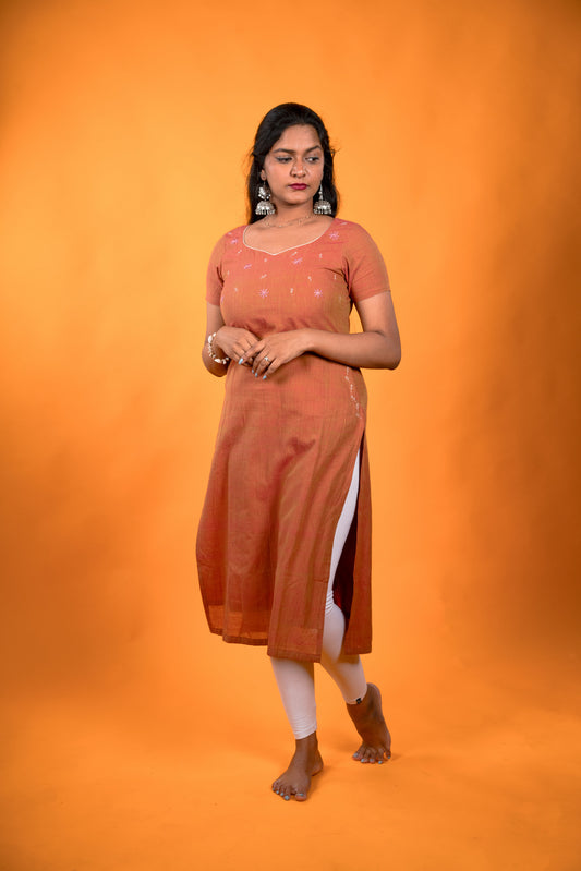 Golden brown Mangalagiri handwork Kurta