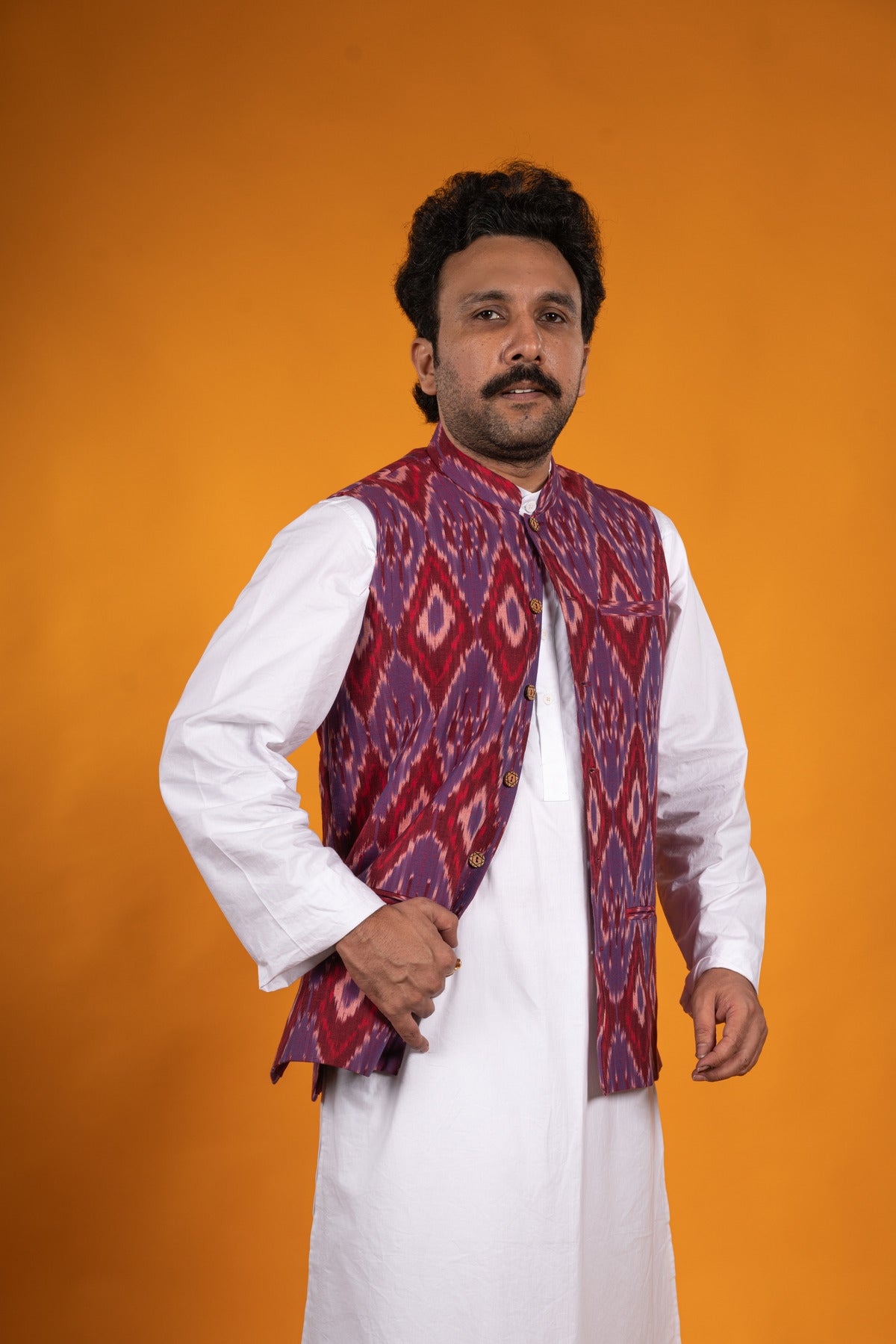 Pink and Red Ikat Nehru Jacket