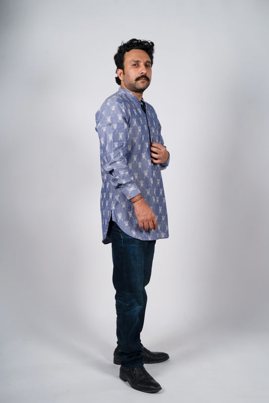 French Blue Ikat Short Kurta