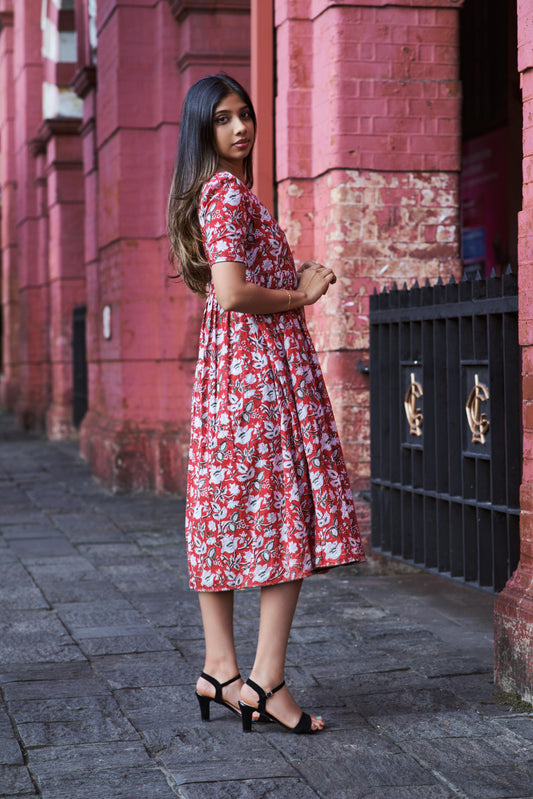 Cherry Pink Bagru print Kurti - Mohini