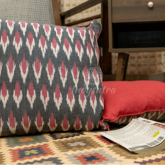 Grey and Red Ikat Cushion Cover set