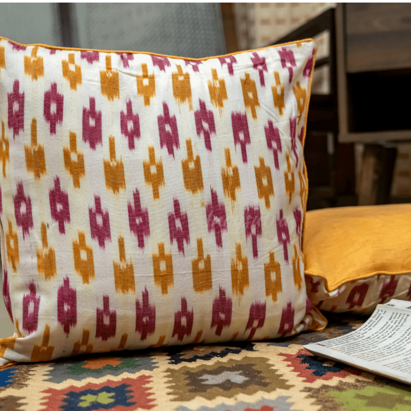 Yellow and Pink Ikat Cushion Cover set