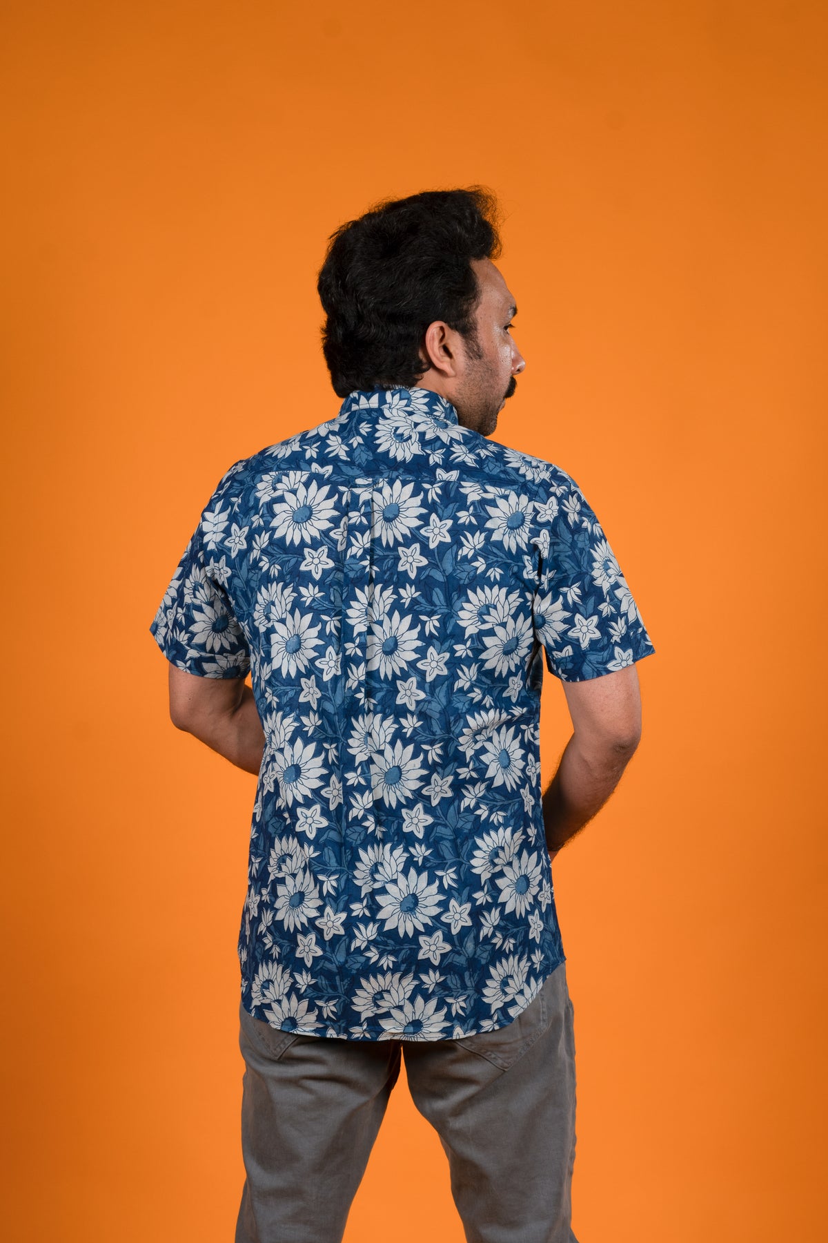 White Flowers Indigo Print Shirt