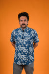 White Flowers Indigo Print Shirt