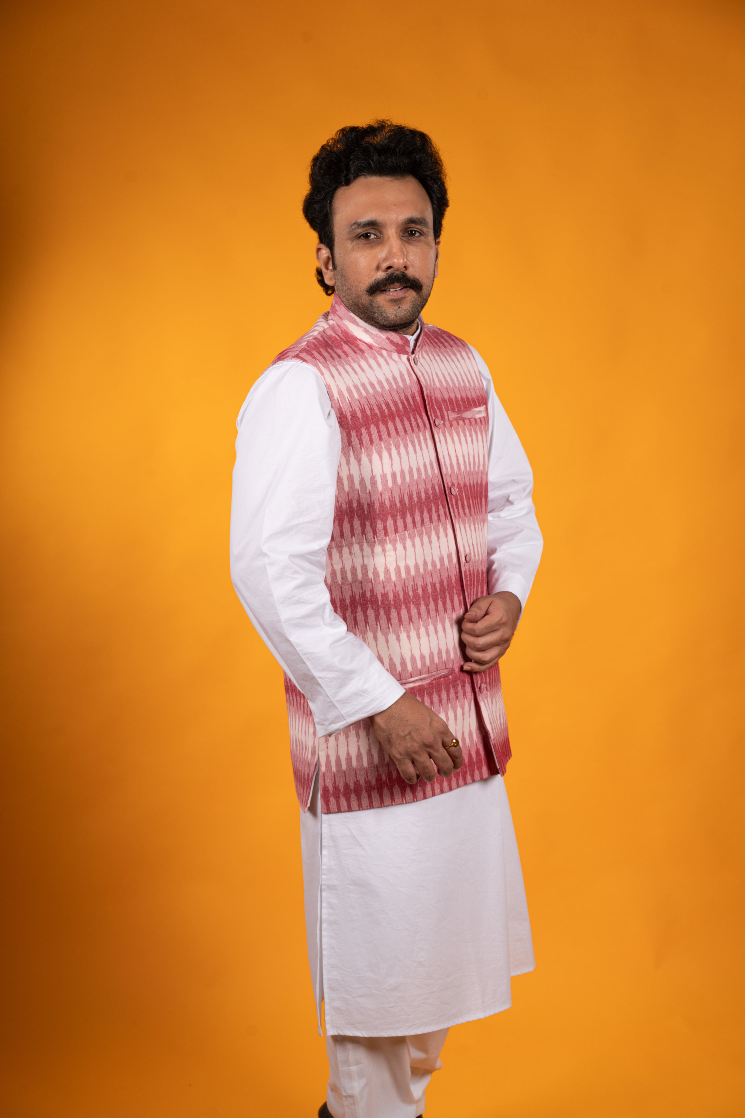 White and Pink Ikat Coat