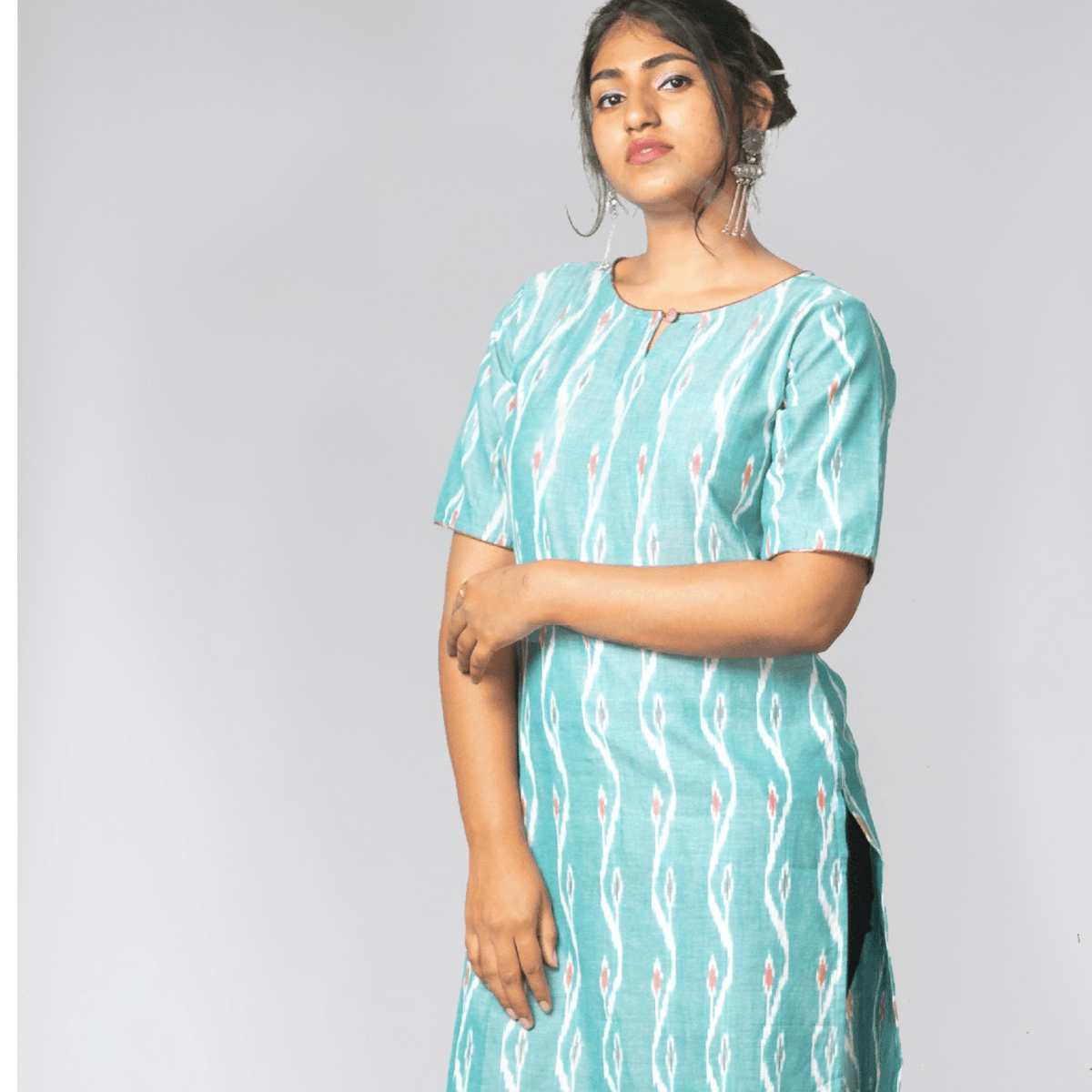 Ikkat Kurta - Sea Green