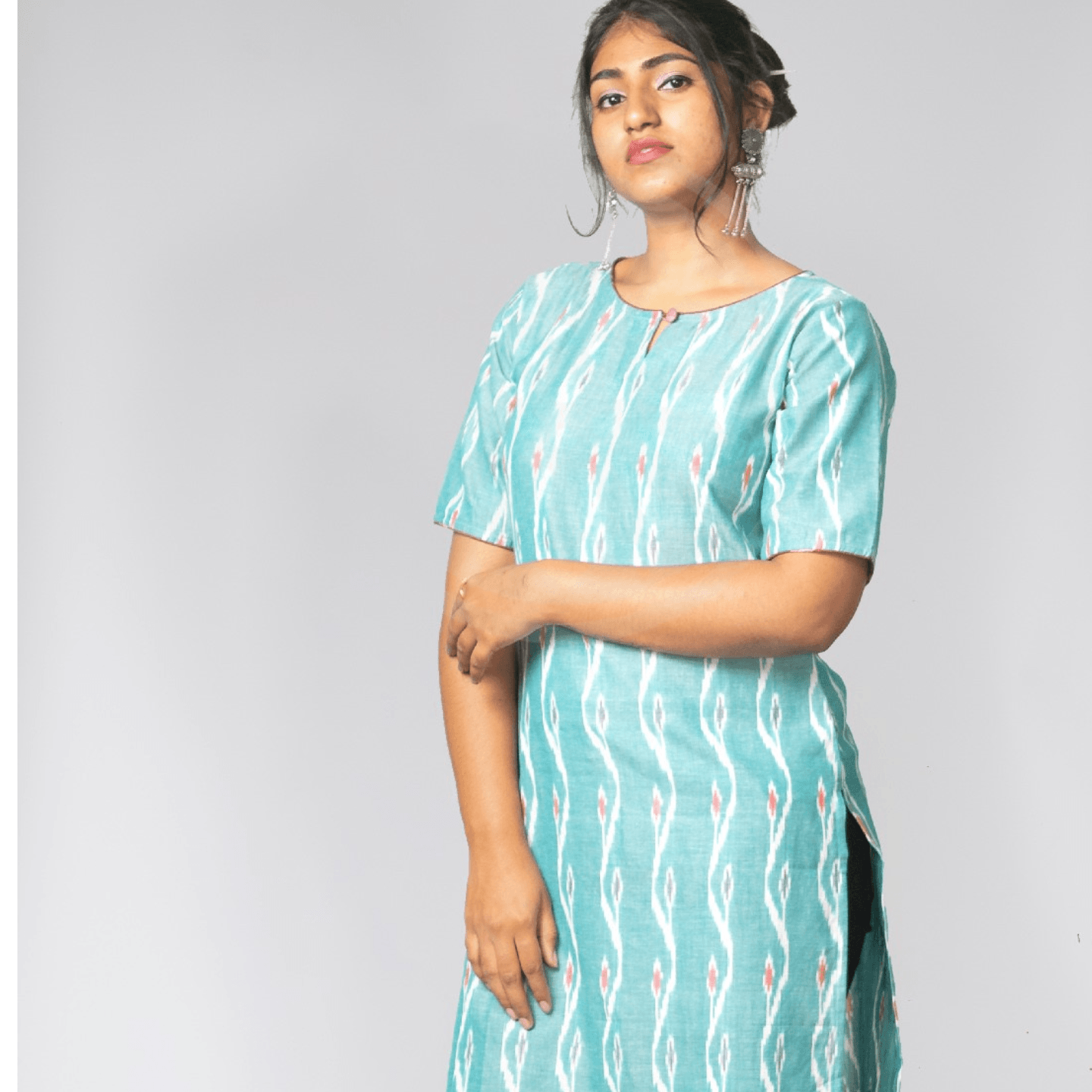 Ikkat Kurta - Sea Green