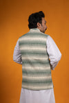 White and Green Ikat Coat