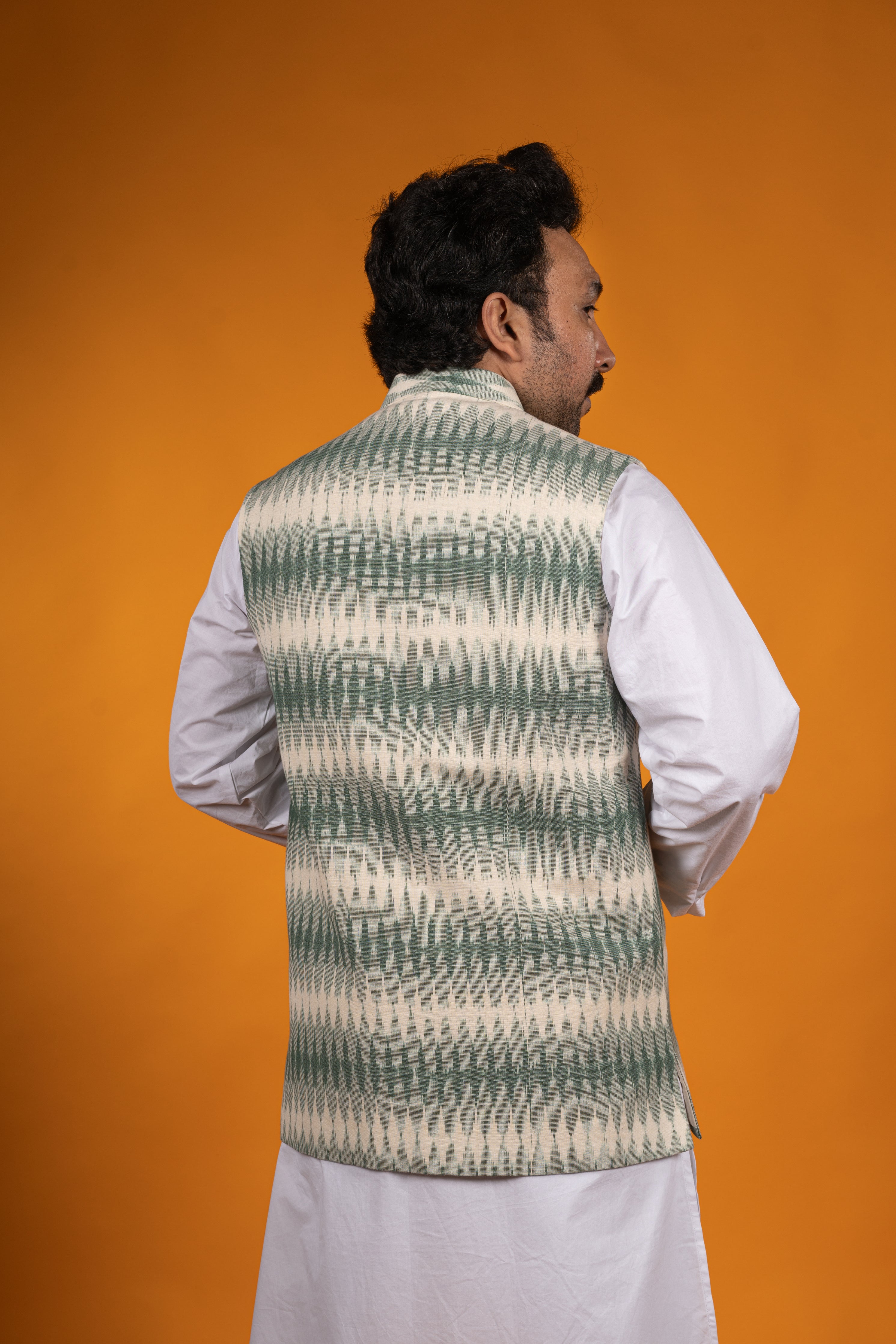 White and Green Ikat Coat