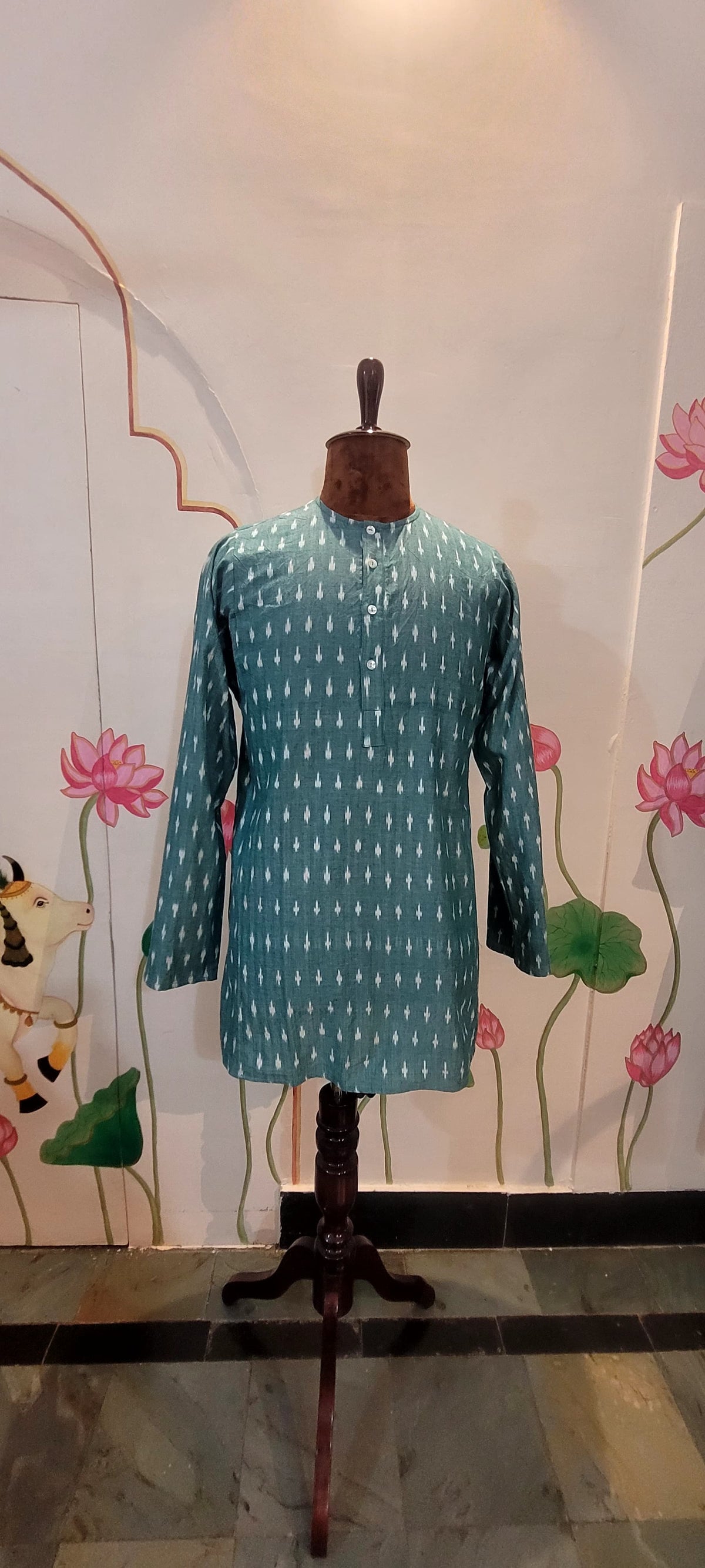 Green White Ikat Kurta