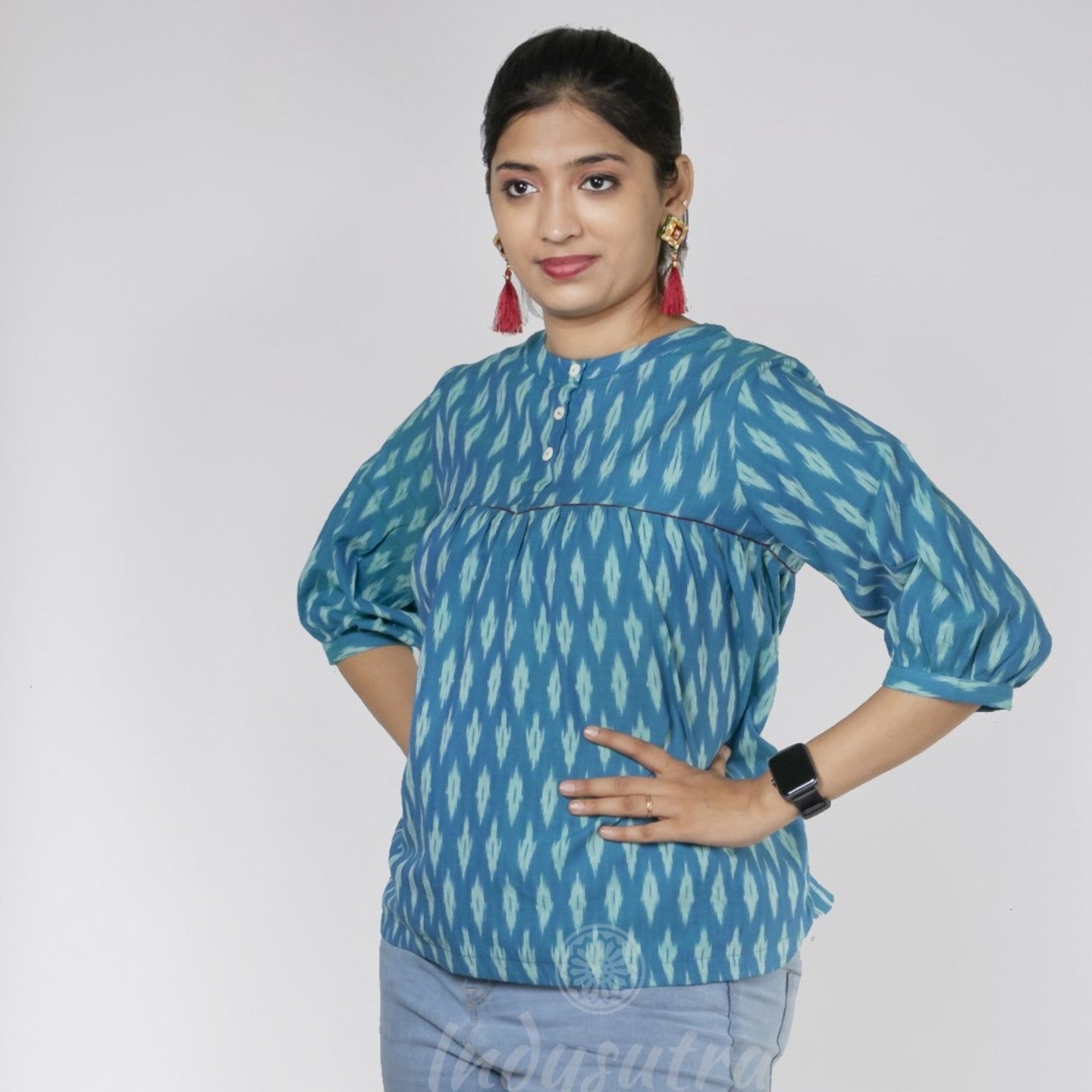 Short Ikat top - Sea Green