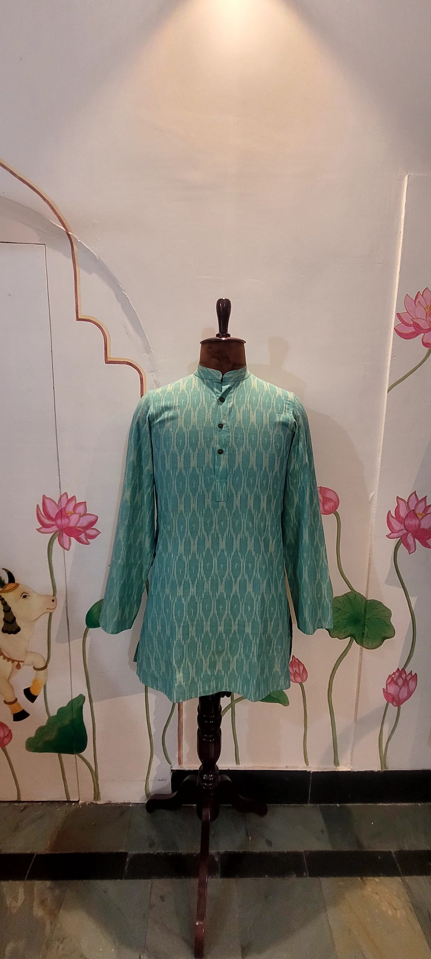 Sea Green Yellow Ikat Kurta
