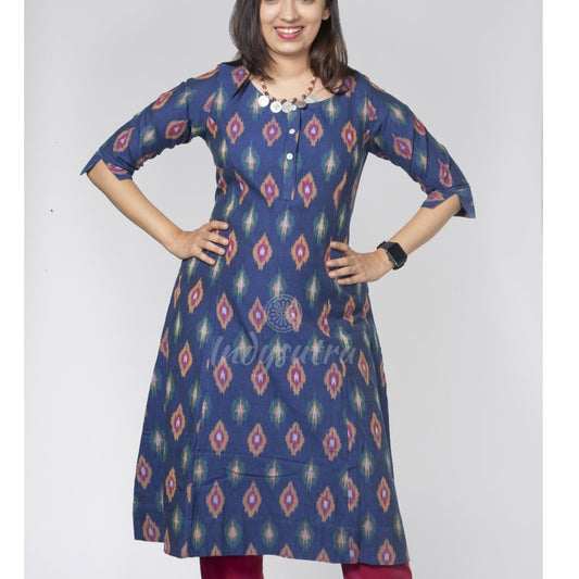 Princess cut Ikat Kurta - Krishna Neelam