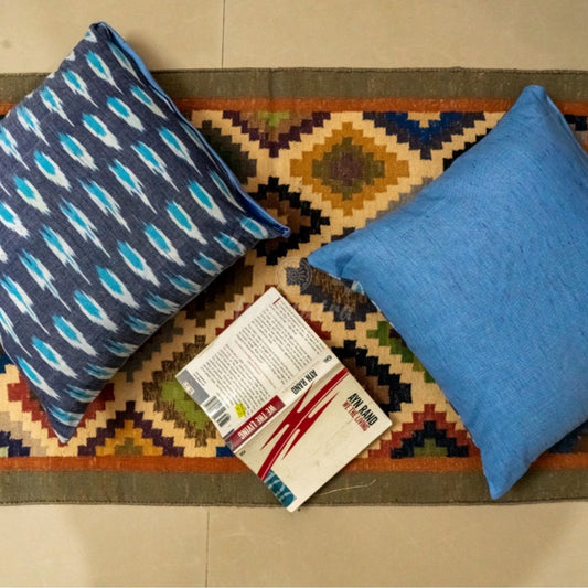 Grey and Blue Ikat Cushion Cover set