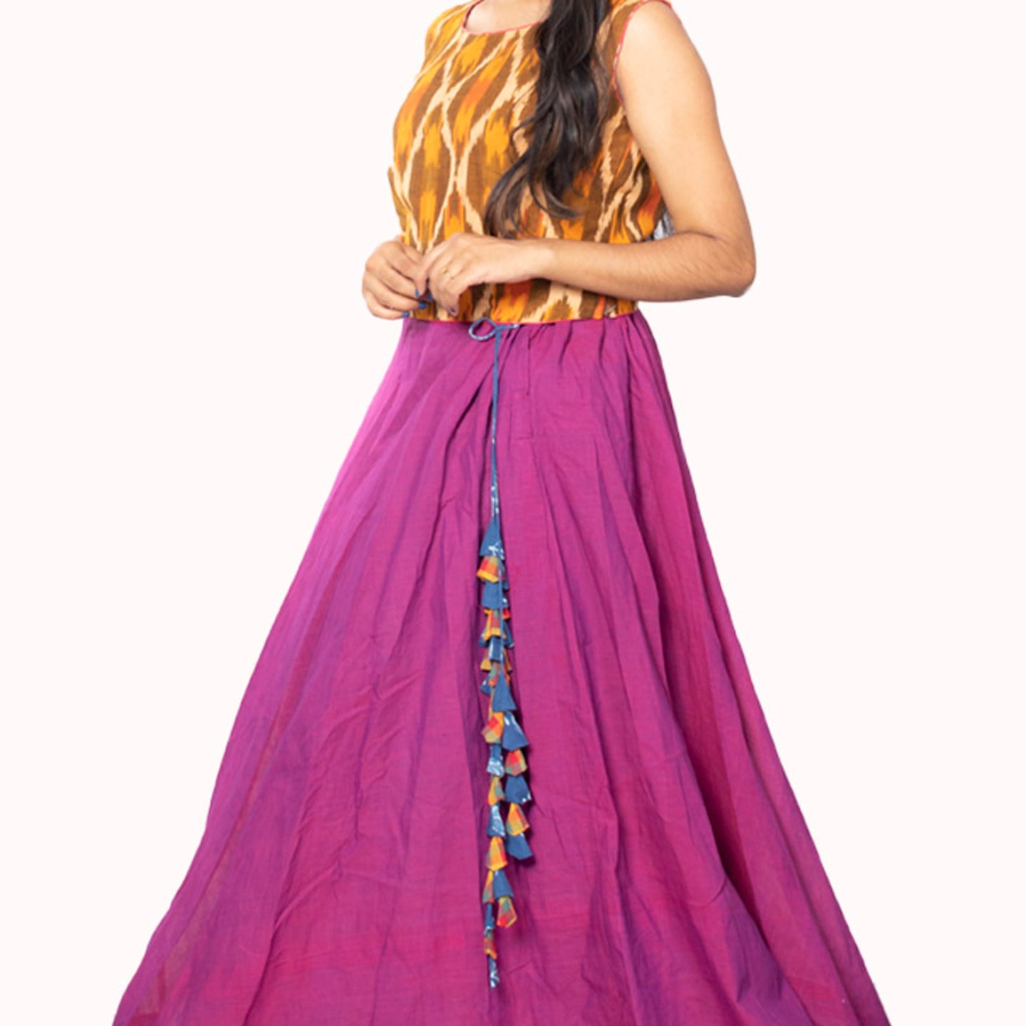 Yellow Ikat Blouse with Skrit