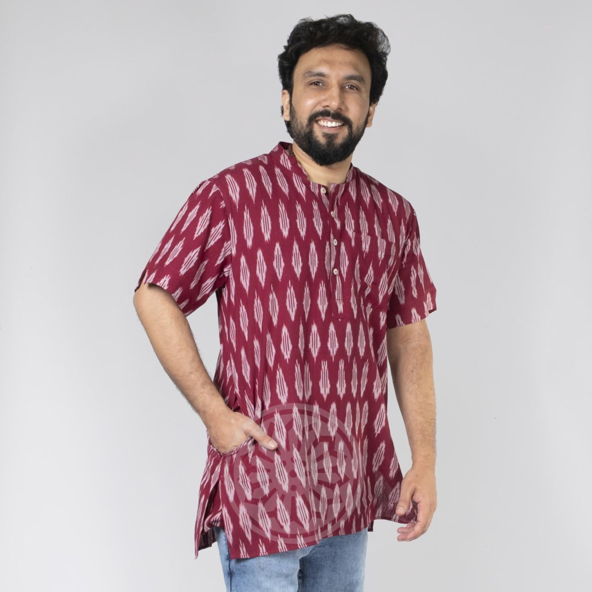 Maroon Ikat Short Kurta