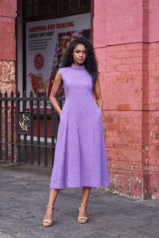 Violet Ikat Cotton Turtleneck Dress