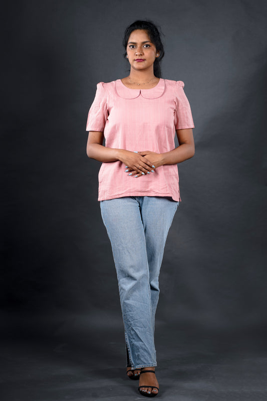 Peter pan collor pink short top