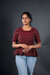 Maroon Ikat Peter Pan Collor short top