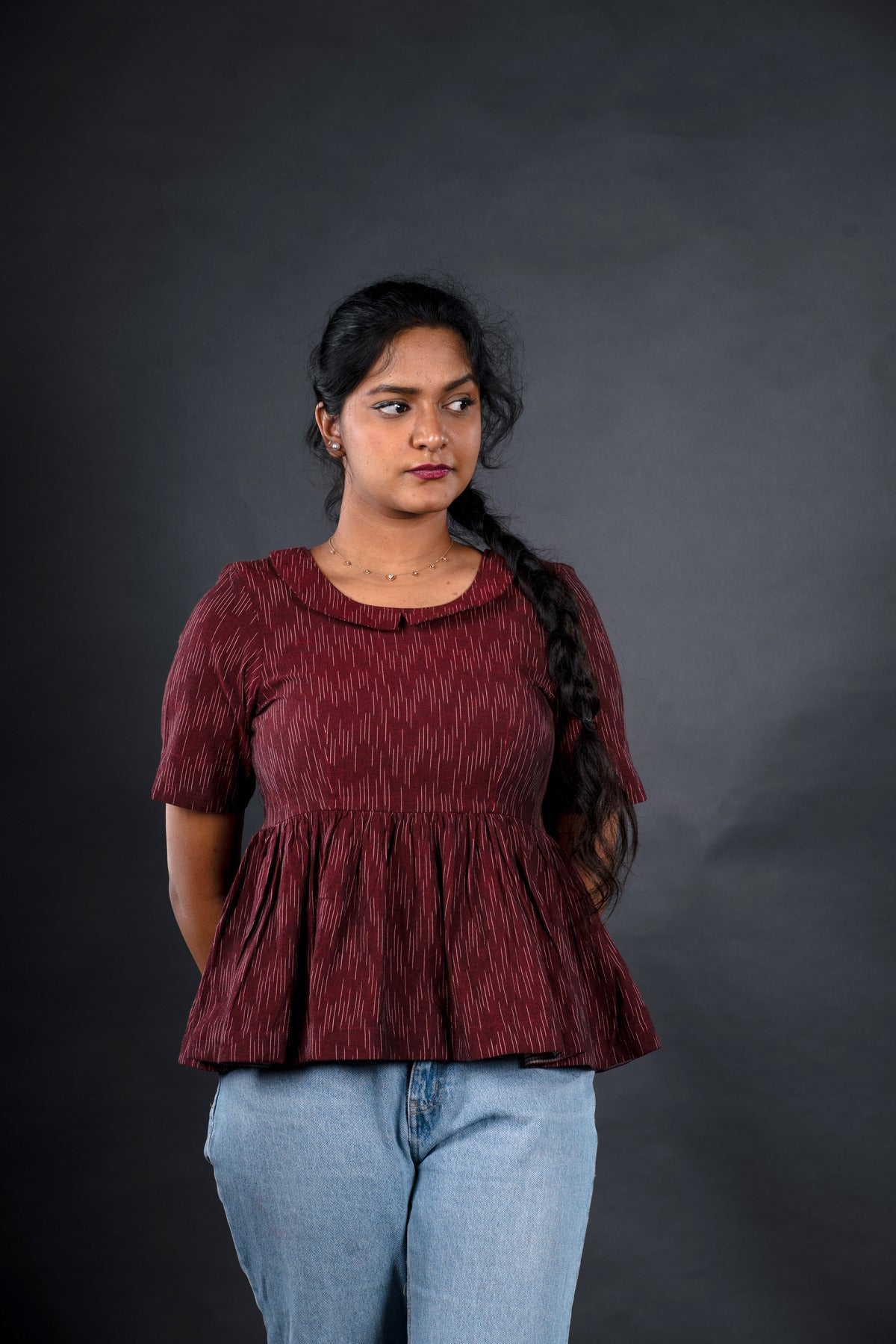 Maroon Ikat Peter Pan Collor short top