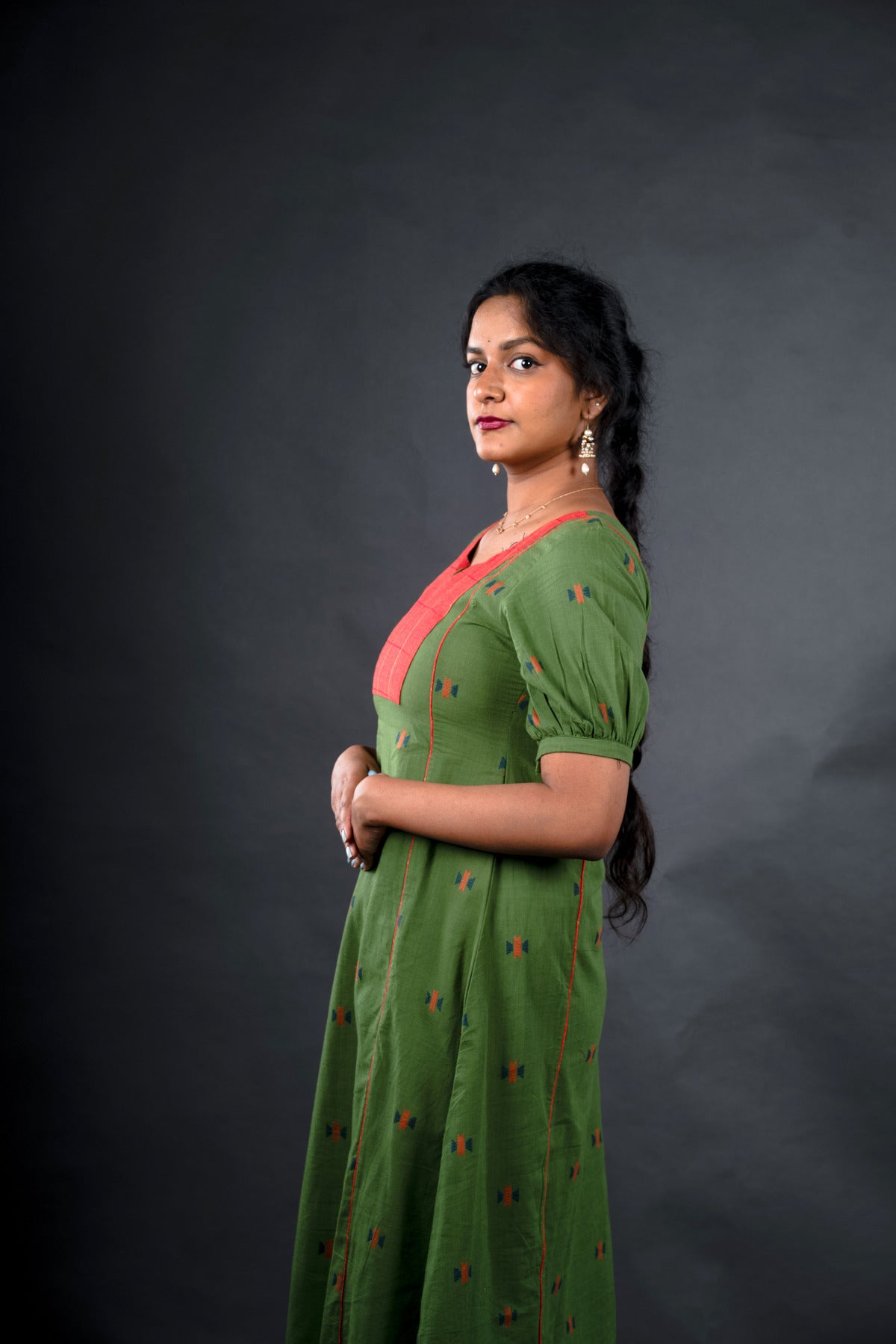 Green Jacquard with Mangalagiri Yoke - Jugalbandi Kurta