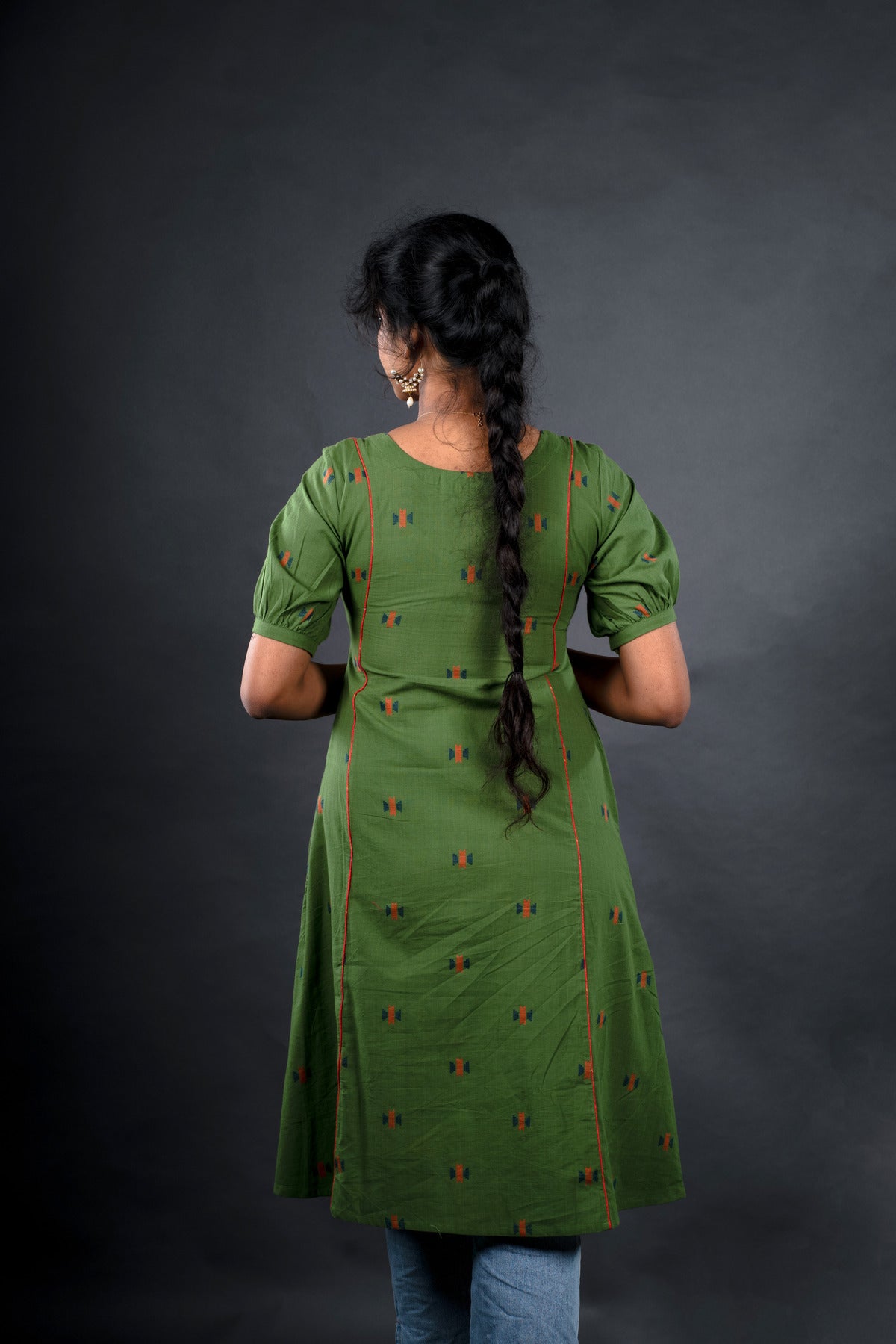 Green Jacquard with Mangalagiri Yoke - Jugalbandi Kurta