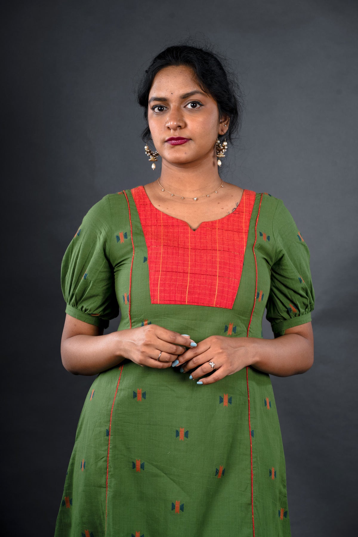 Green Jacquard with Mangalagiri Yoke - Jugalbandi Kurta