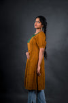 Mustard Jacquard with Mangalagiri Yoke - Jugalbandi Kurta