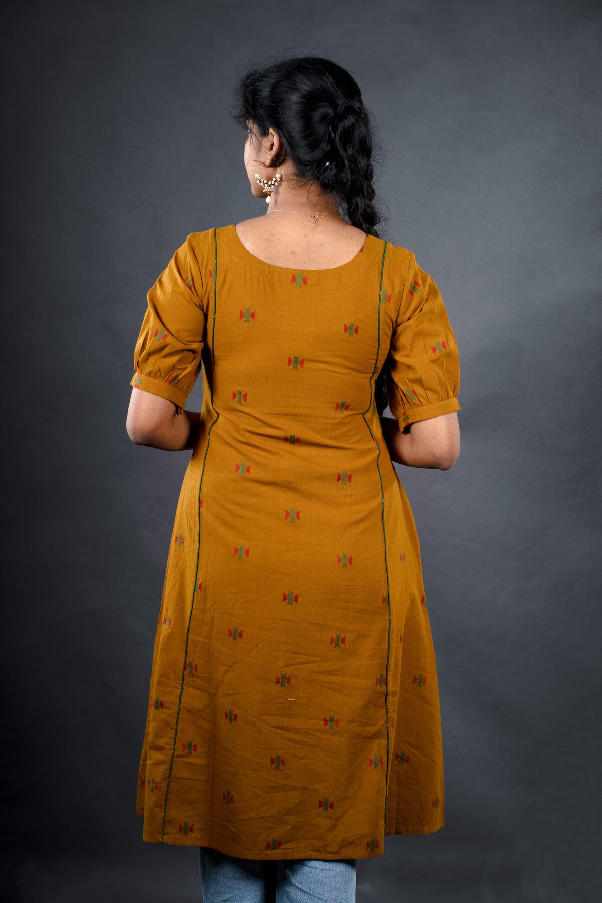 Mustard Jacquard with Mangalagiri Yoke - Jugalbandi Kurta
