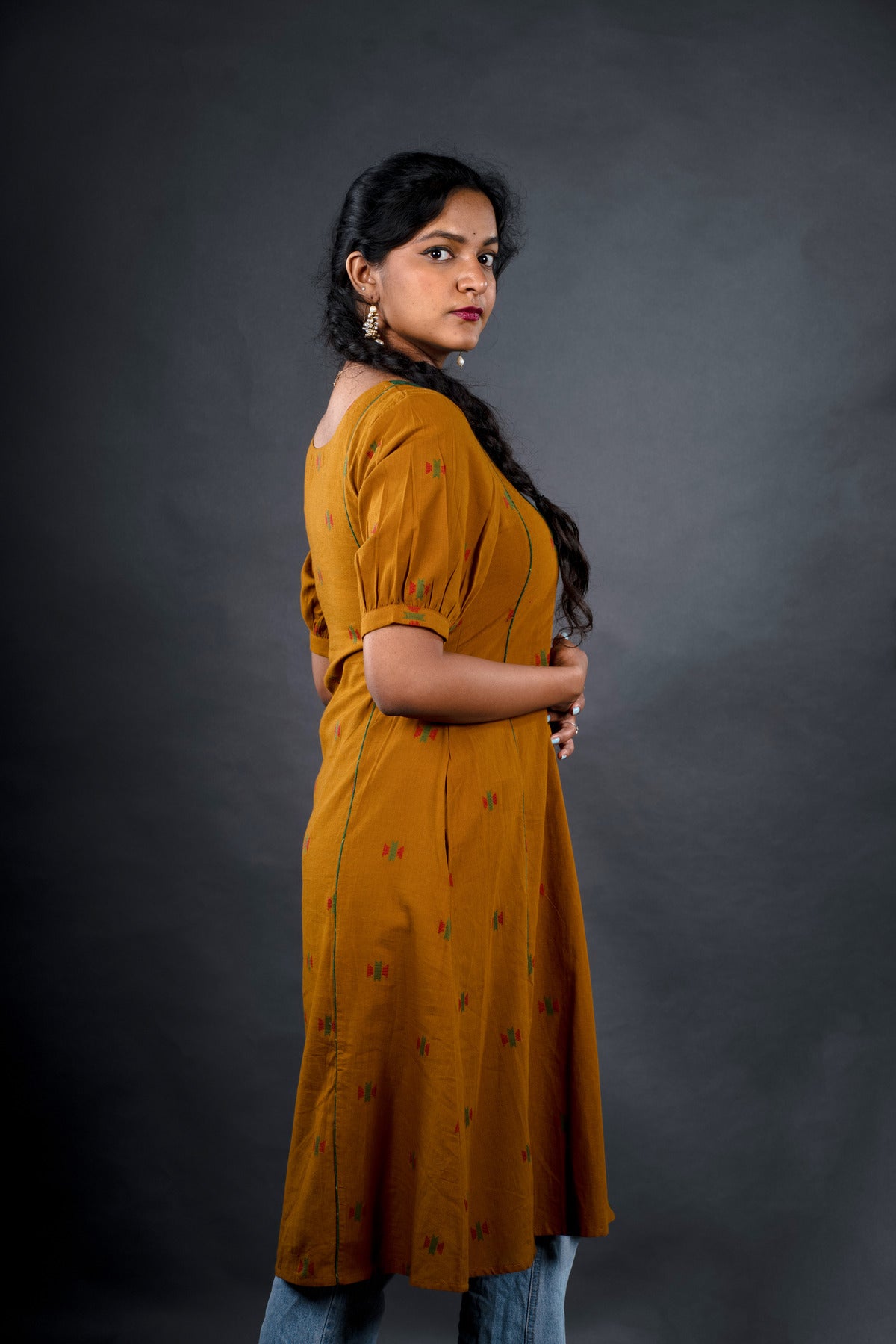 Mustard Jacquard with Mangalagiri Yoke - Jugalbandi Kurta