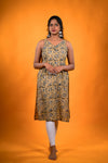 Yellow Kalamkari Kurti - Strip Kurta