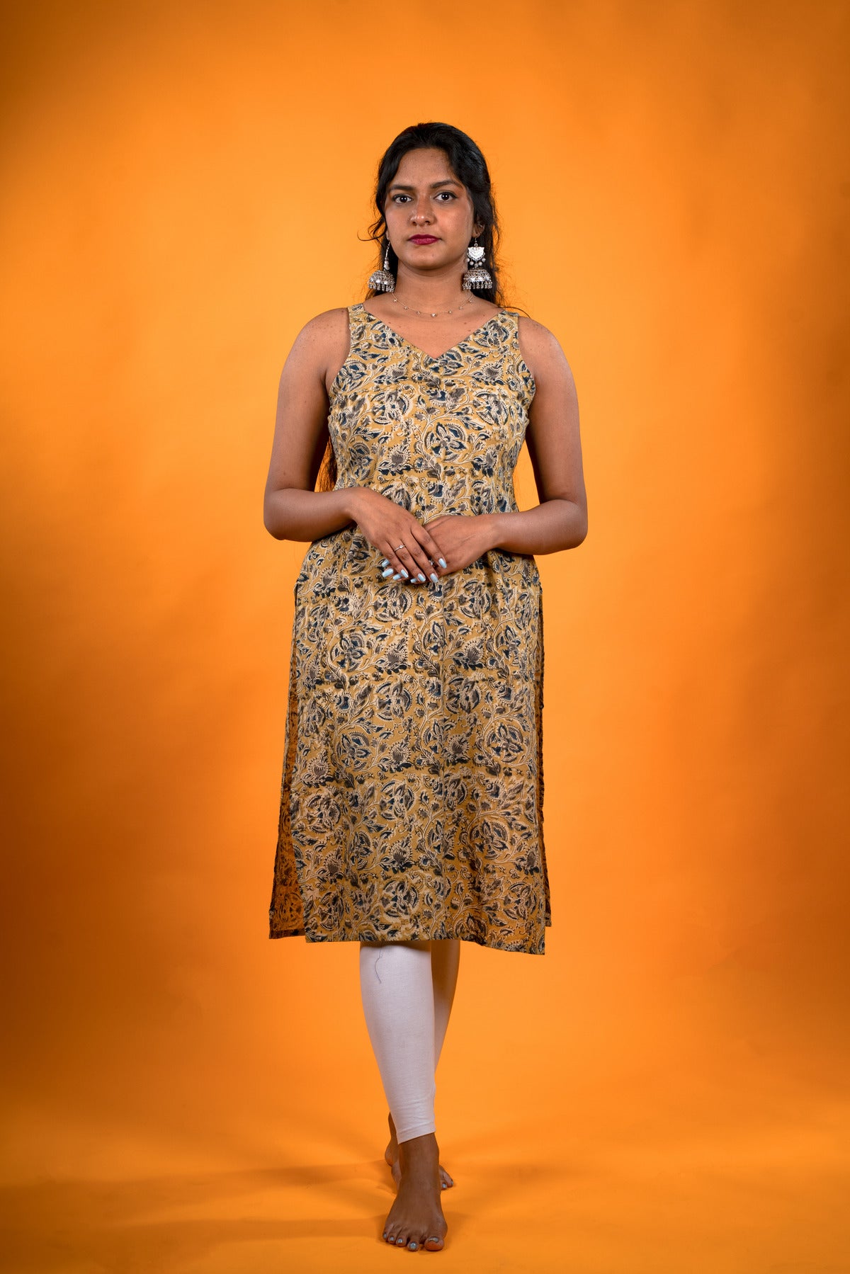 Yellow Kalamkari Kurti - Strip Kurta