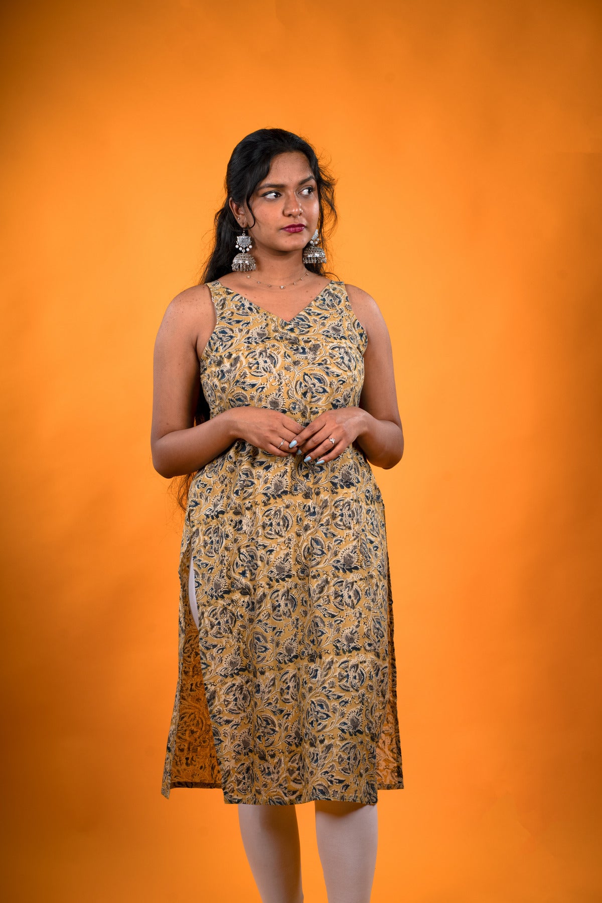 Yellow Kalamkari Kurti - Strip Kurta
