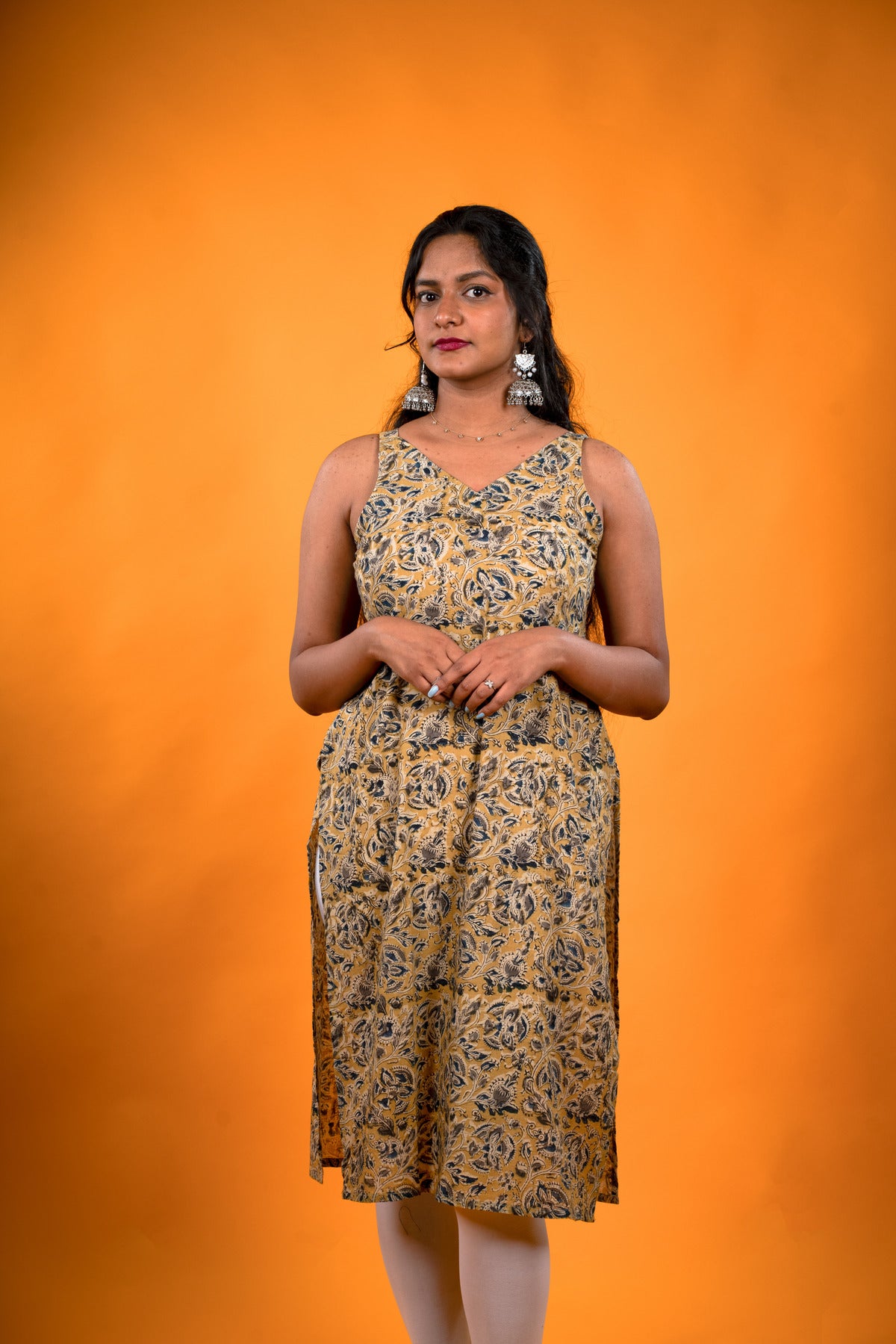 Yellow Kalamkari Kurti - Strip Kurta