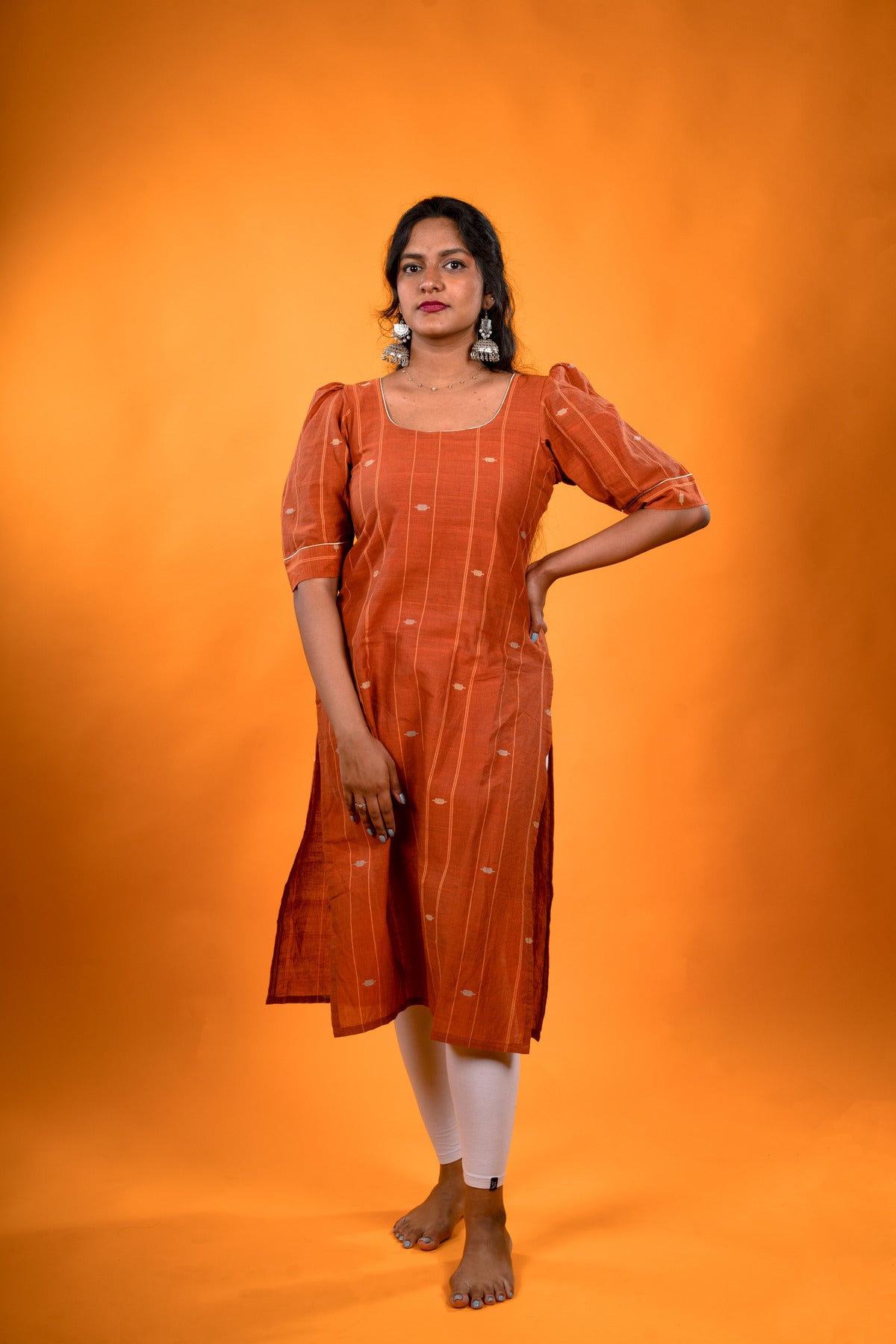 Golden brown Jamdani Kurta with Dori