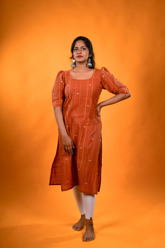 Golden brown Jamdani Kurta with Dori