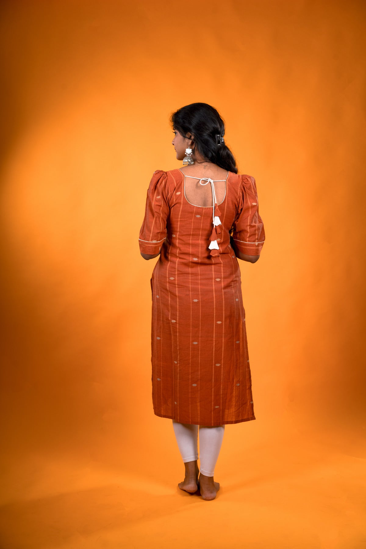 Golden brown Jamdani Kurta with Dori