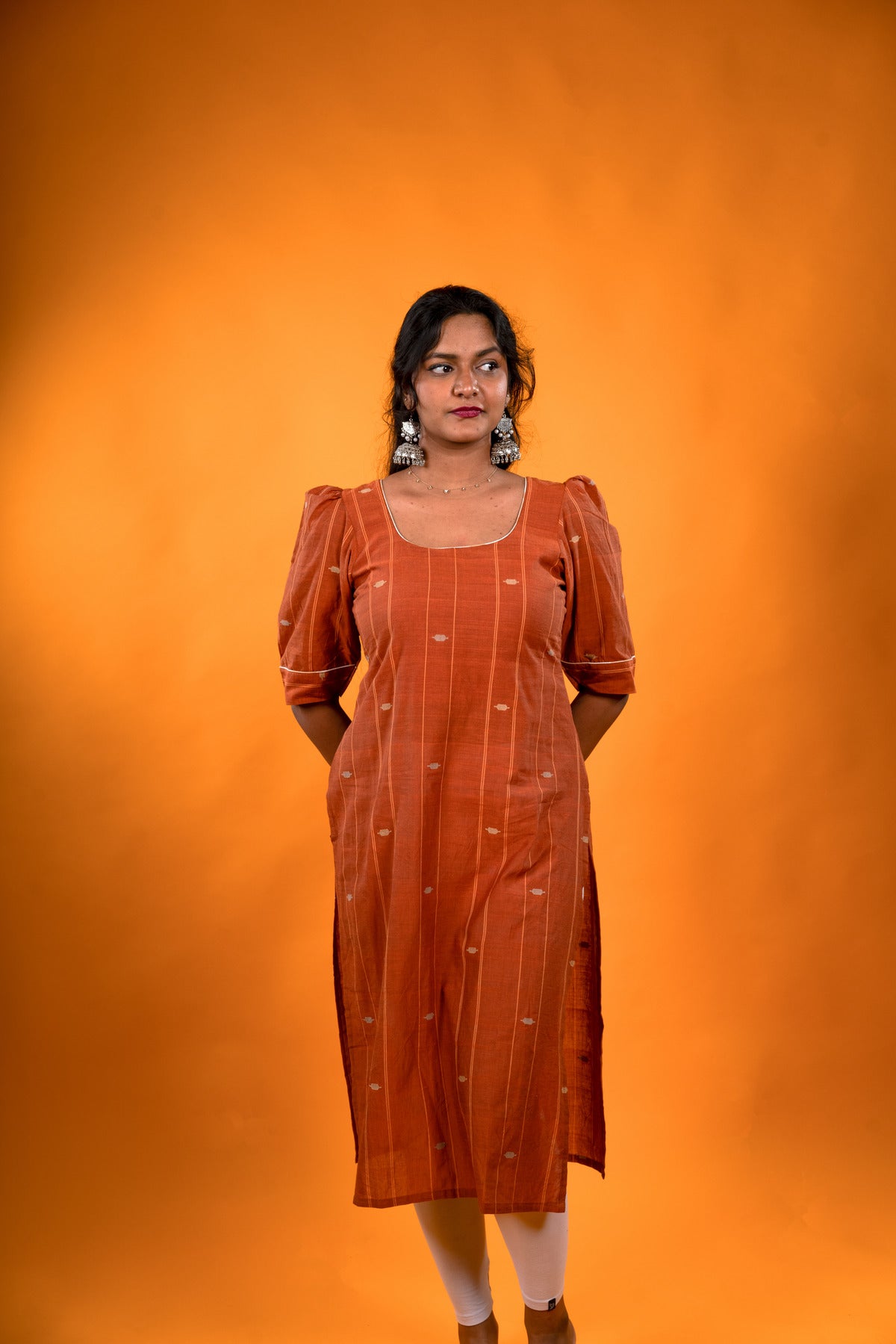Golden brown Jamdani Kurta with Dori