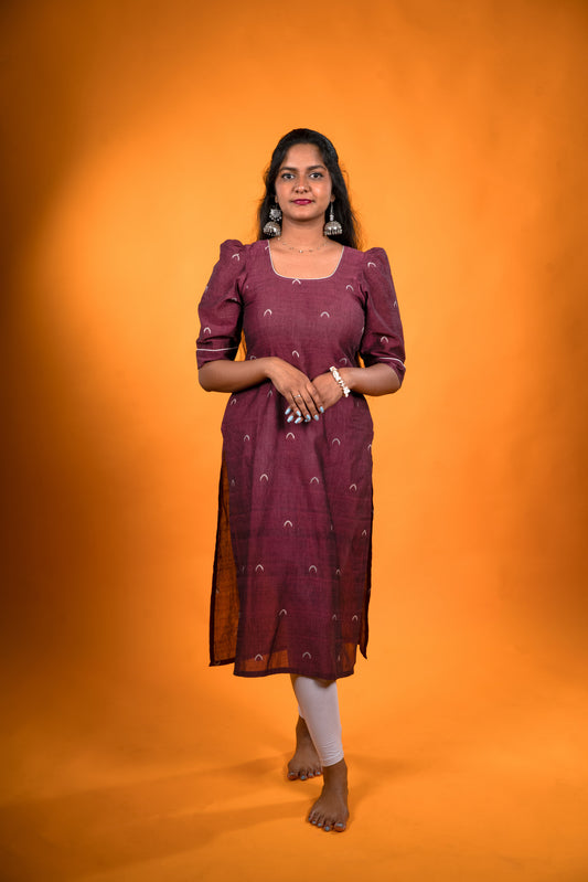 Kurta with Dori Wine Red