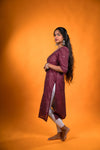 Kurta with Dori Wine Red