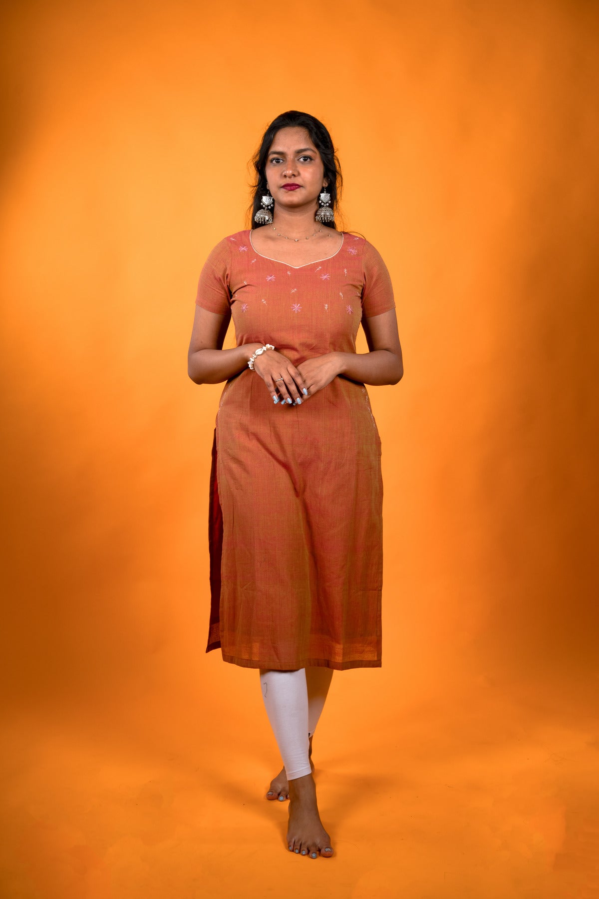 Golden brown Mangalagiri handwork Kurta
