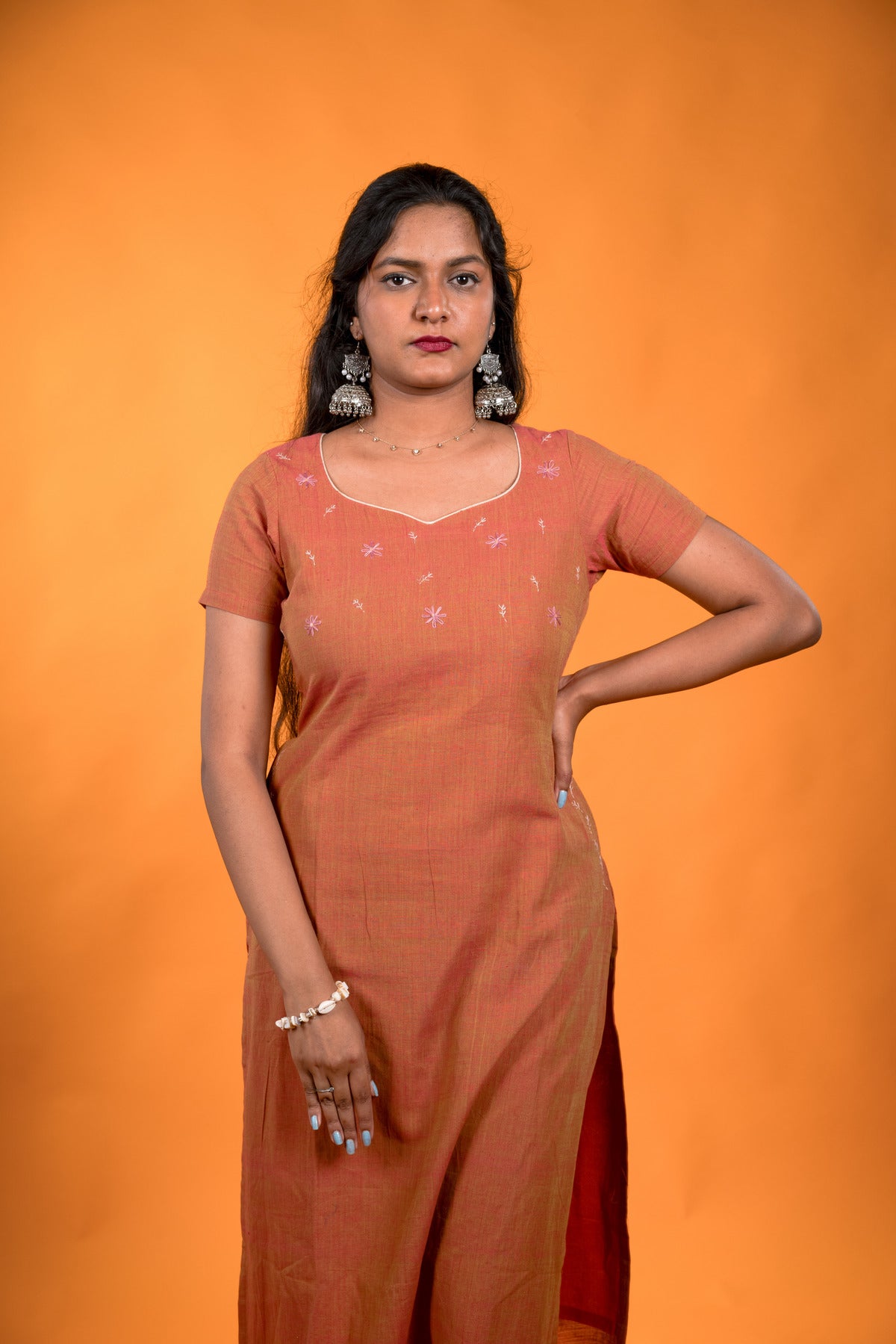 Golden brown Mangalagiri handwork Kurta