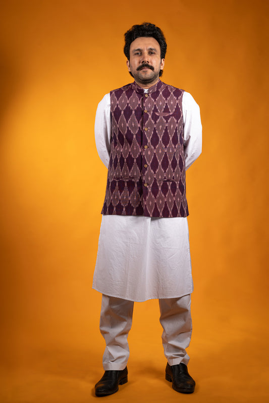 Dark Purple Ikat Nehru Jacket