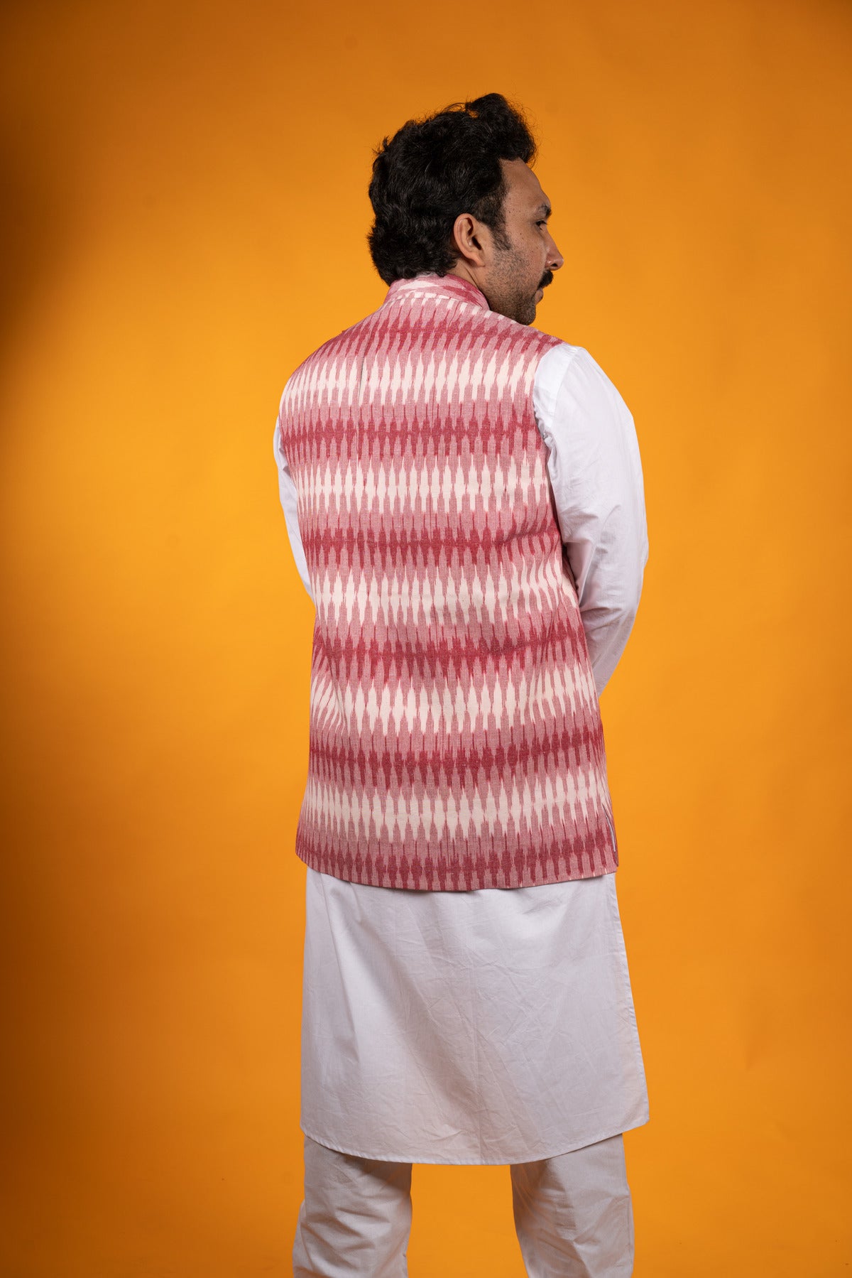 White and Red Ikat Nehru Jacket