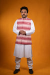 White and Red Ikat Nehru Jacket