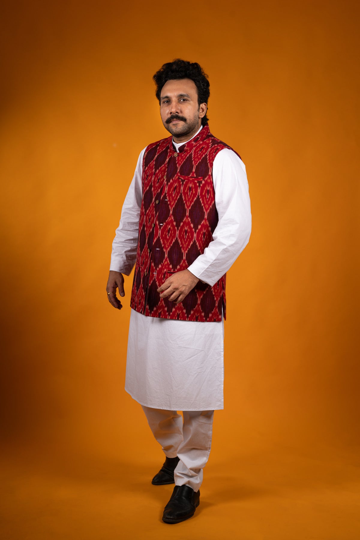Dark Red Ikat Nehru Jacket