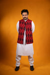 Dark Red Ikat Nehru Jacket