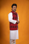 Dark Red Ikat Nehru Jacket