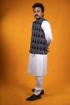 Grey Blue Ikat Nehru Jacket