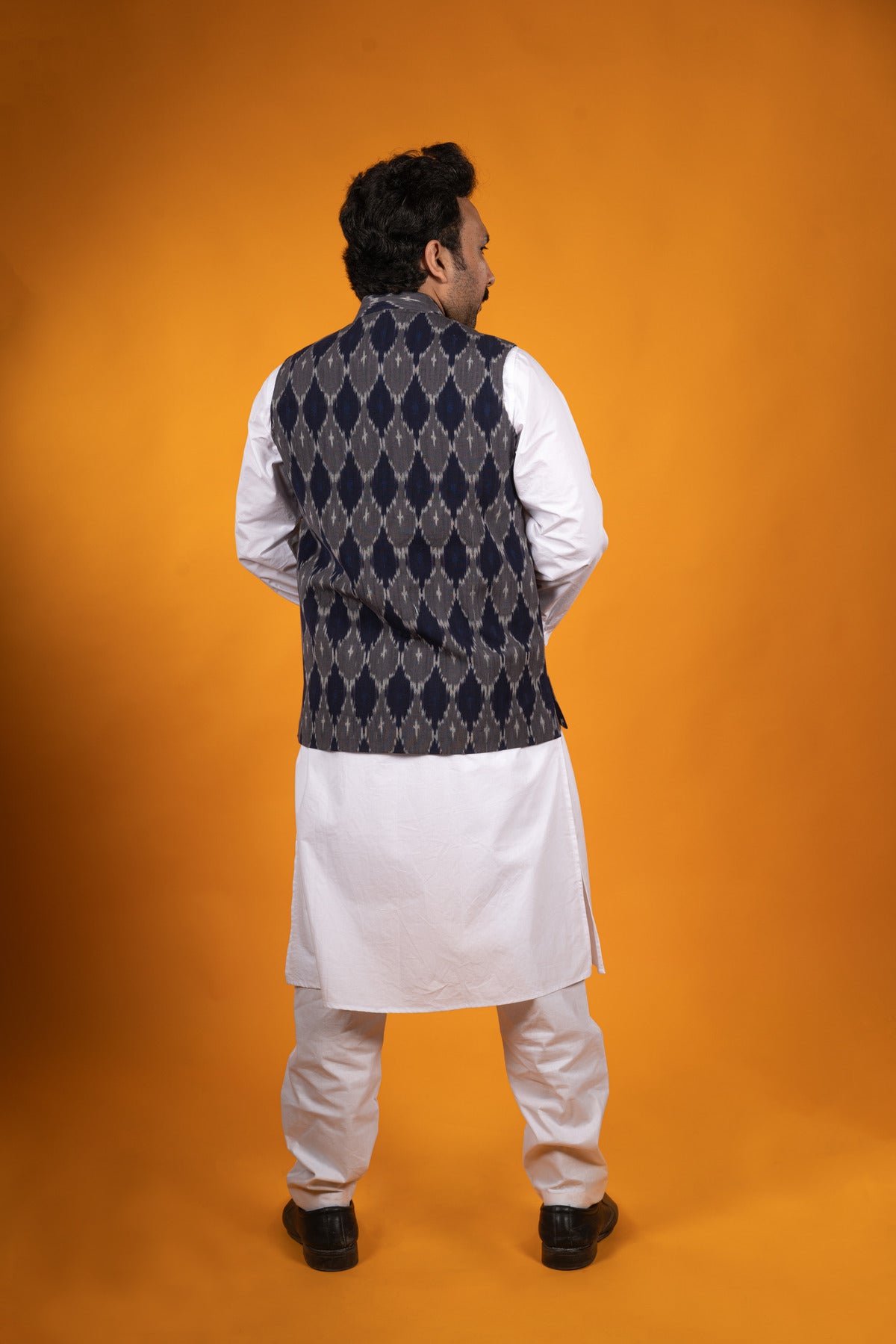 Grey Blue Ikat Nehru Jacket